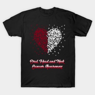 Burgundy White Heart Ribbon Oral Head And Neck Cancer Awareness T-Shirt